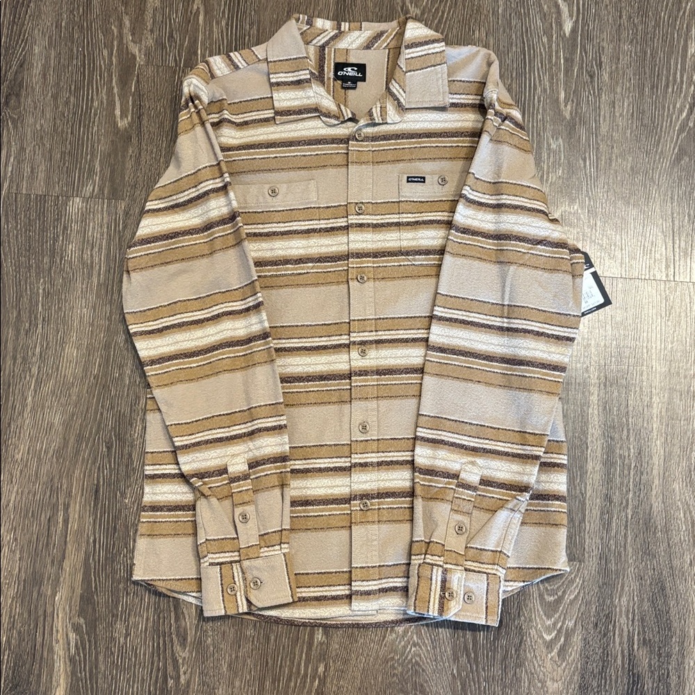 O'Neill Striped Shirt Jacket in Beige, Brown and Tan